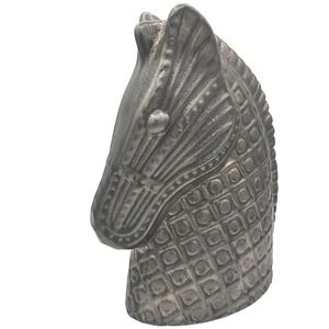 Art Deco style MCM Pewter Metallic look Geometric Ceramic Horse Head Sculpture.‎